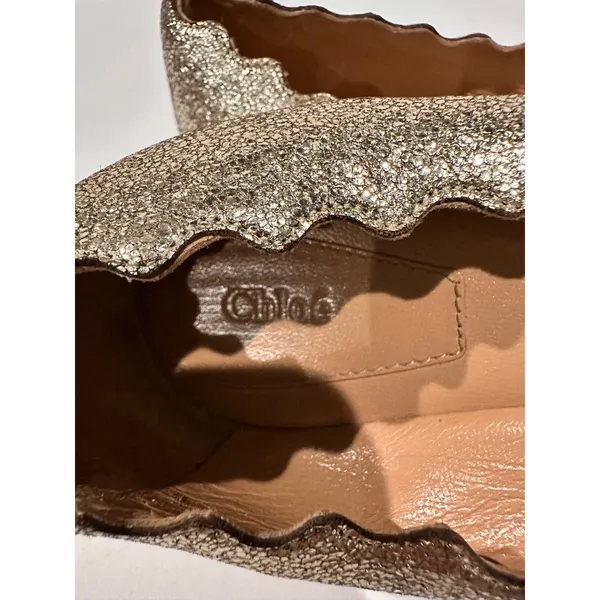 Chloé Lauren Ballet Flats‎ Womens 38.5 Gold Scalloped Metallic Leather - Image 5