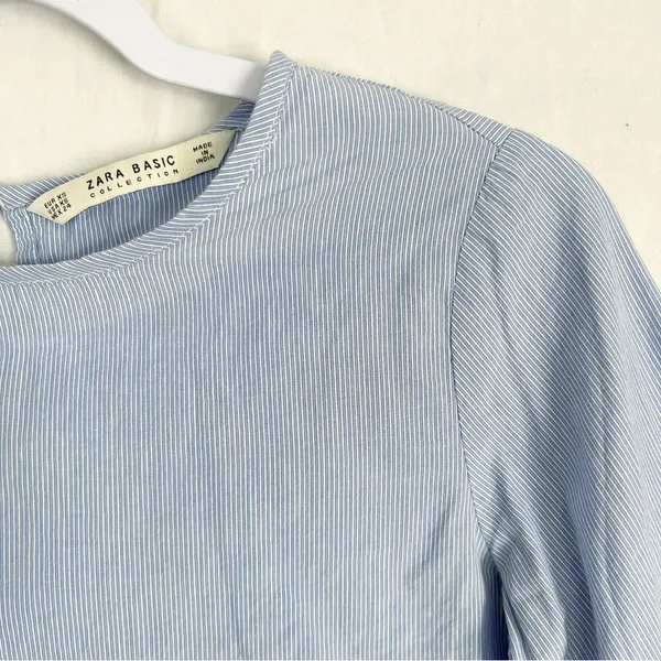 ZARA | Pinstriped Bell Sleeve Scallop Hem Top Sz XS - Image 3