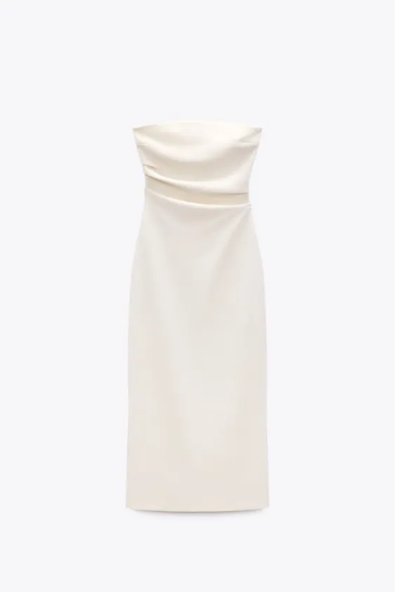 Zara dress bodycon strapless sleeveless tailored midi white wedding party - Image 10