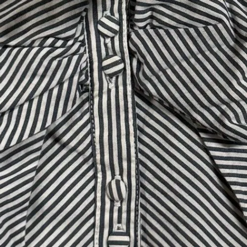 Poplin M Striped‎ Bow Waist Puff Sleeve Buttoned Blouse Frenchgirl Coquette - Image 6