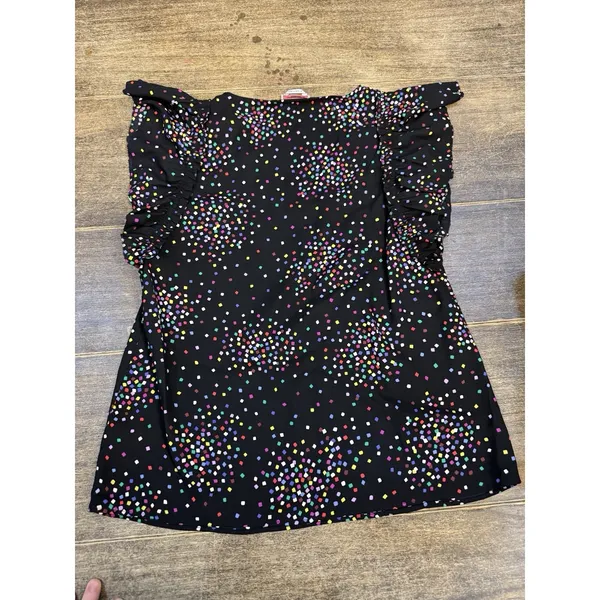 Kate Spade New York‎ Women Black Confetti Cheer Blouse Size XS Flutter Sleeve - Image 11