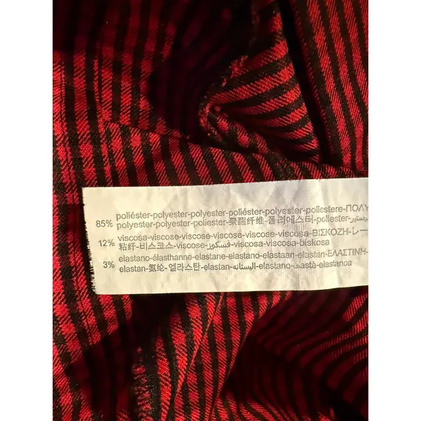 ZARA High Rise Stretch Gingham Flat Front Skinny Pants Button ZipUp L Red Black - Image 10