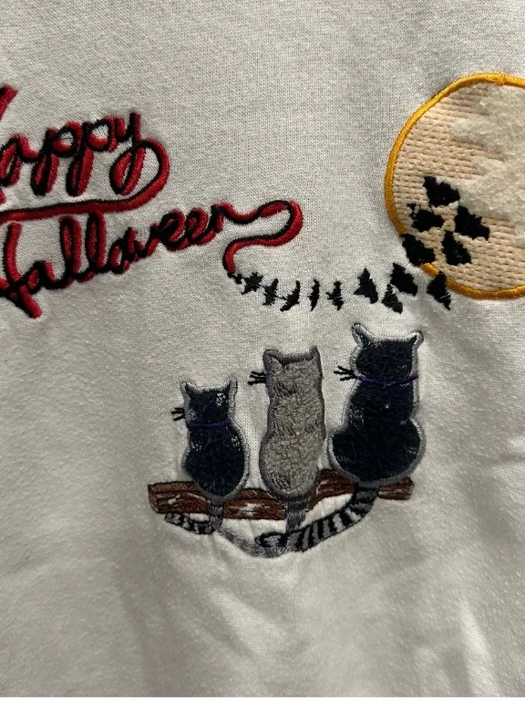 Vintage 90s Happy Halloween Grandma Sweatshirt Cats Cottagecore Large - Image 4