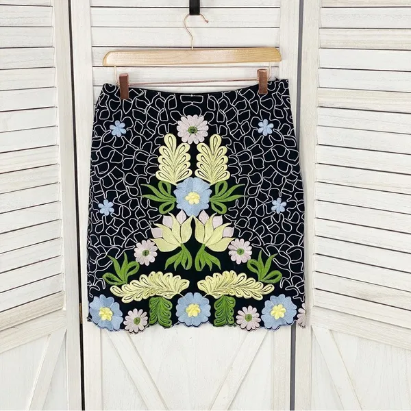 Anthropologie Snak Embroidered Floral‎ A Line Skirt Blue Multi 4 Cottagecore - Image 7
