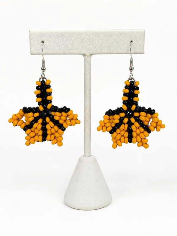 Handmade Earrings Beaded Fall Leaf Dangle Black & Light Orange Autumn Pumpkin - Image 2