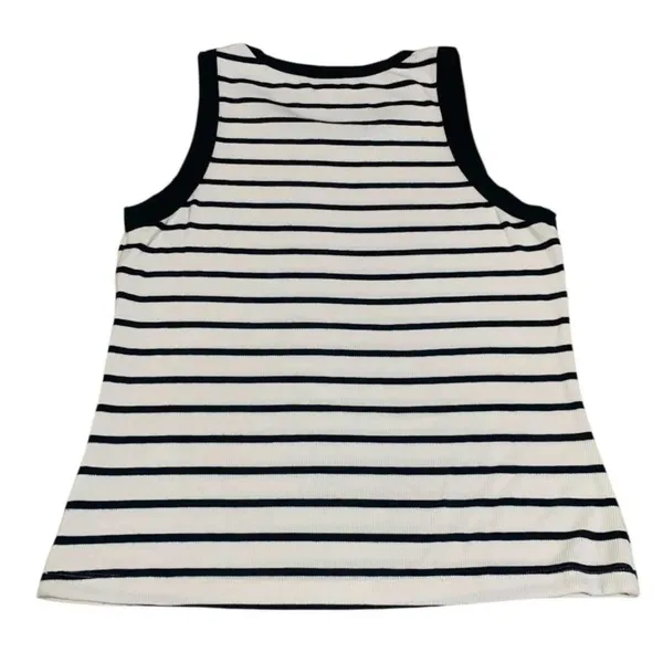 Evereve Tank Top Womens Medium White Black Striped Ribbed Sleeveless Layering - Image 3