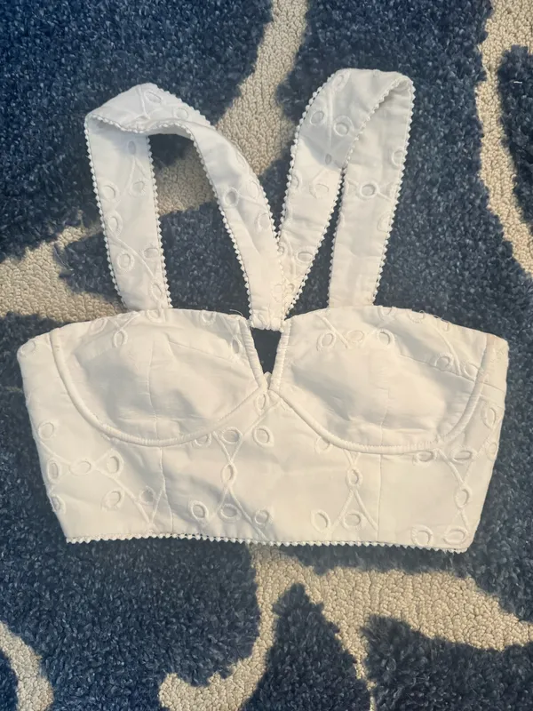 White ZARA embroidered cropped halter top - Image 2