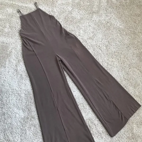1970’s Inspired Boho Wide Flare Leg Overalls Jumpsuit Romper Brown Size Small - Image 6