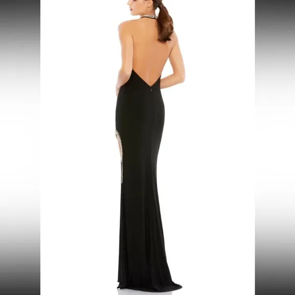 NWOT MAC DUGGAL 26533 HIGH SLIT HALTER RHINESTONE ACCENTS Black Dress sz 6 - Image 4