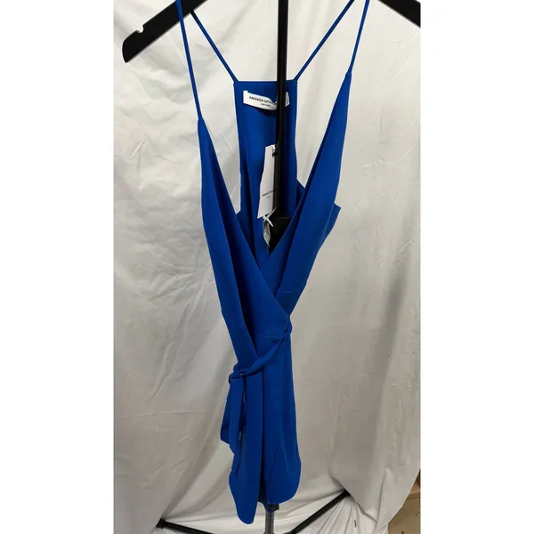 Amanda‎ Uprichard NEW $189 Women's Cobalt Blue Tie Wrap Mini Dress Sz Large - Image 3