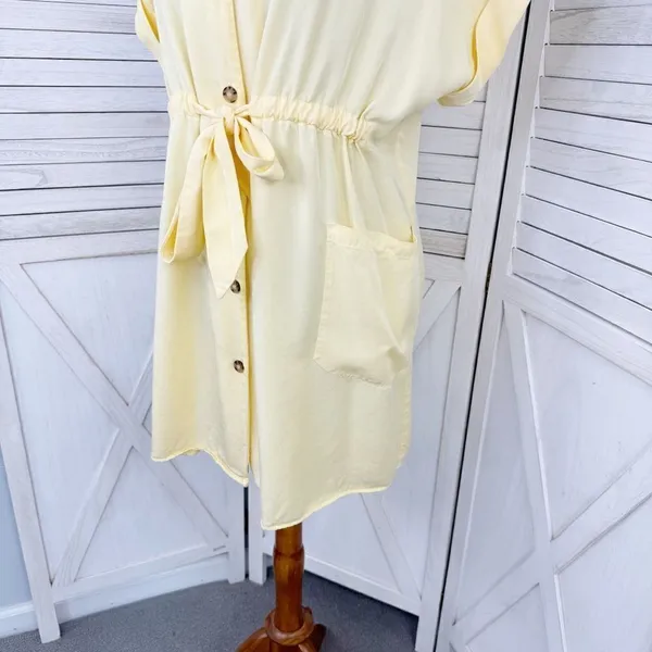 Zara Button Front Tie Waist Shirt Dress‎ Yellow XS Cap Sleeve - Image 8