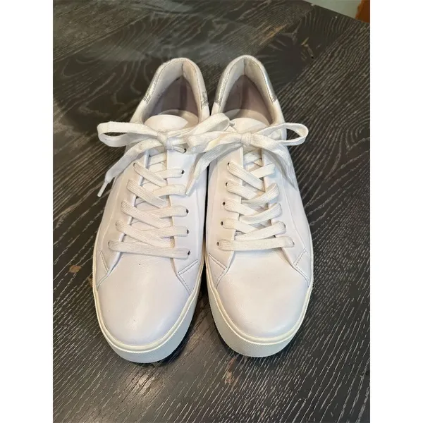 Vince Women's White Leather Lace-Up Sneakers Size 9.5 Casual Fashion - Image 5