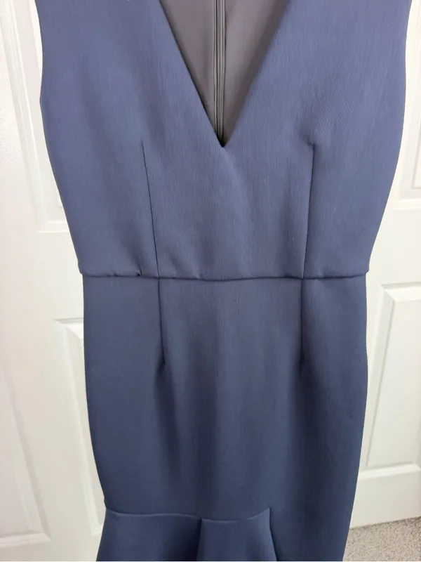 Sportmax Navy V-Neck Mermaid Midi Dress Built-In Shapewear - Image 3