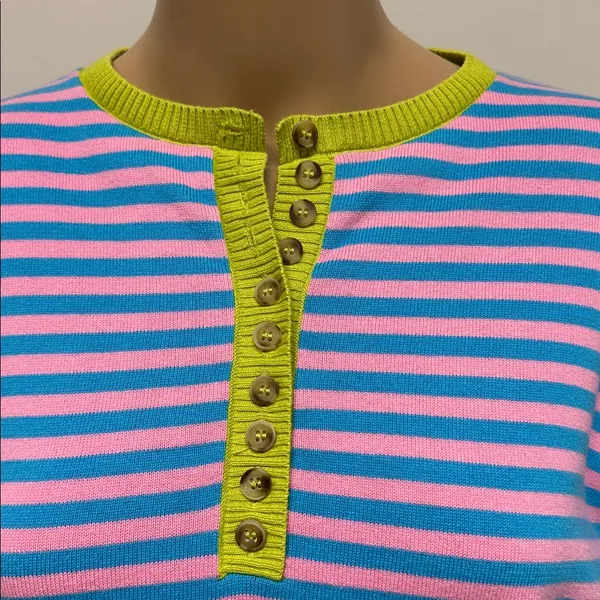 Lillusory Turquoise & Pink Henley Sweater with Green Accents size L - Image 2