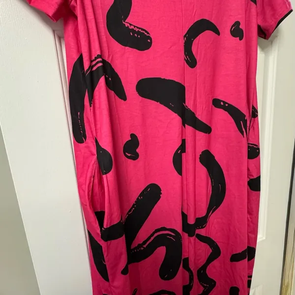 Emery Rose Pink Black Abstract Maxi Dress XL Pockets Summer Flowing NWT - Image 4