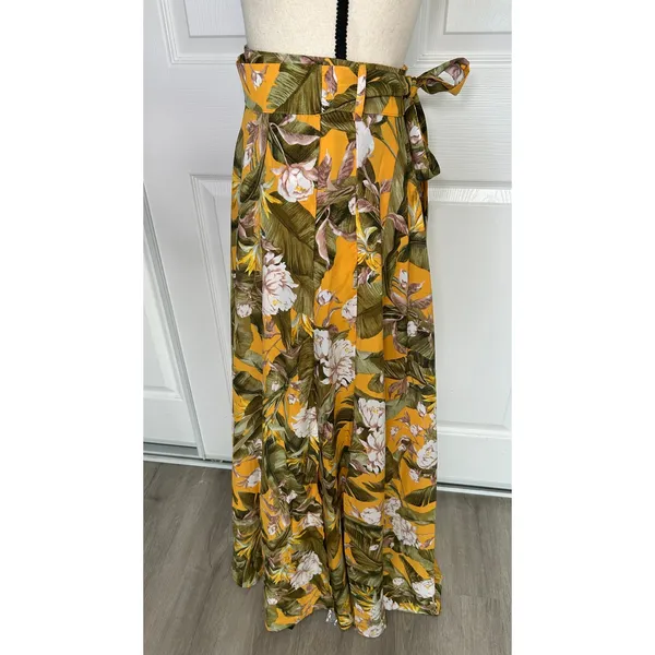 Lulus Away to the Islands Small NWT Marigold Tropical Print‎ Wrap Maxi Skirt - Image 5
