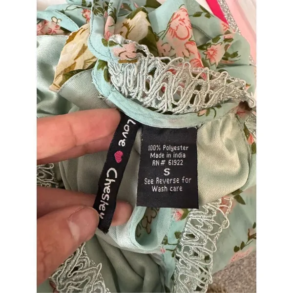 Green floral flare dress size small - Image 3