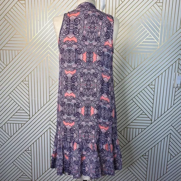 Amanda Uprichard Mini Dress Drop Hem Tie Neck Geometric Print Pink Purple Small‎ - Image 6