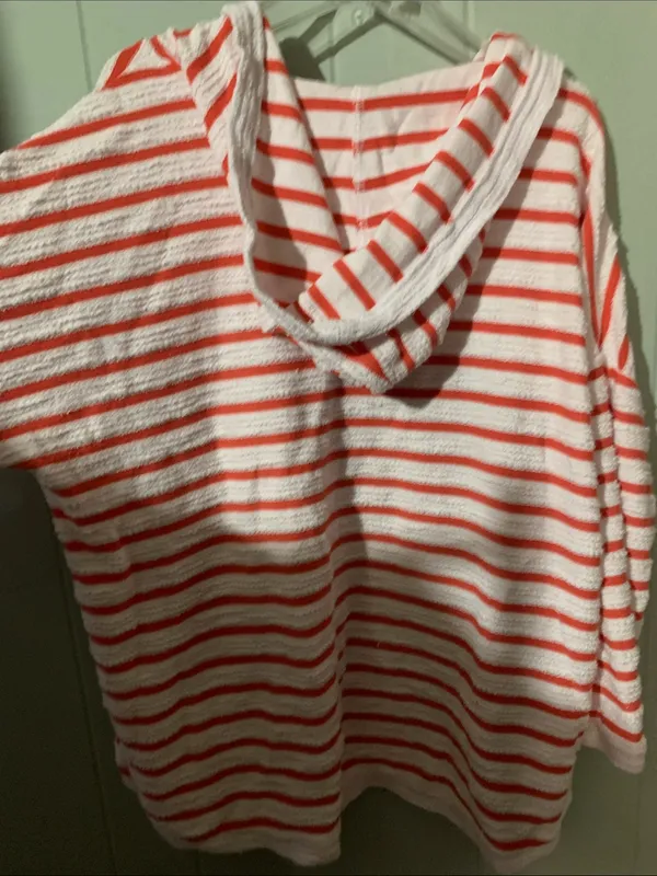 Striped Hooded Lace-Up Sweater - Pink & White - Image 4
