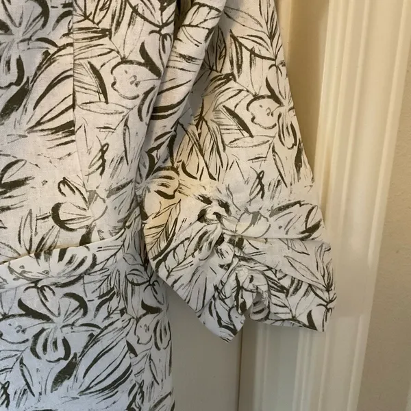 Briggs New York Tropical Leaf Print Linen-Blend Blazer Size M Sage Green - Image 6