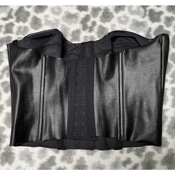 SKIMS Onyx Black Faux Leather Look Corset Bustier Underwire Top Sz S Whimsigoth - Image 7