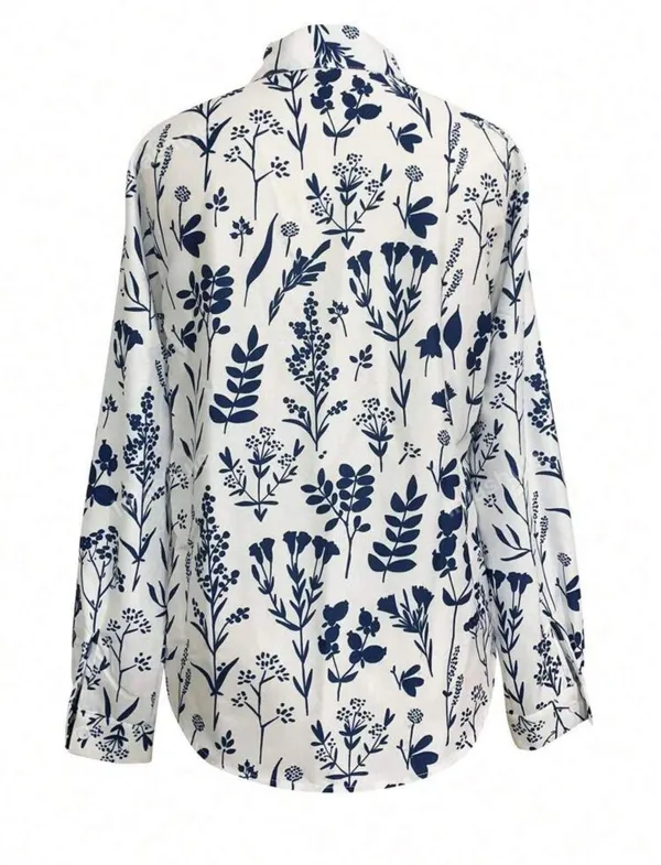 SheIn Botanic Print Turn-Down Collar Long Sleeve Women's Shirt. Size 8/10 (Large) - Image 3
