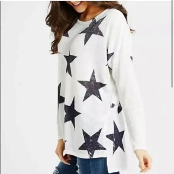 Altar'd State Star Print Knit Sweater Womens Small Stretch Oversized Patriotic - Image 6