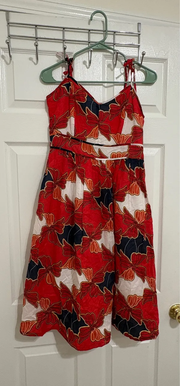 Ann Taylor Factory Women’s Floral Sleeveless Dress – Red, Navy & White – Size 0 - Image 3