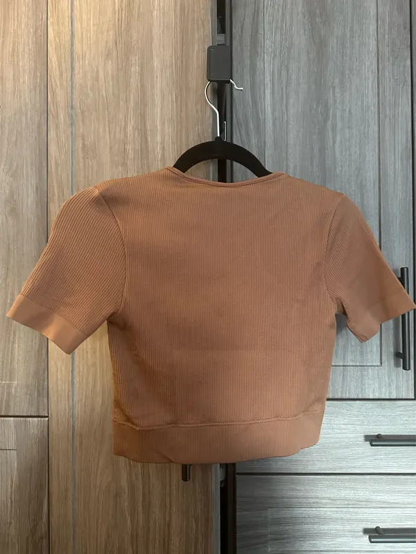 Puma ‘Dare To’ Cropped Tee with Cut Out Short Sleeves in Mushroom Brown - Image 6