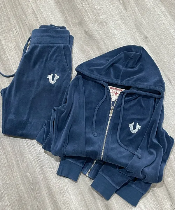 True Religion Navy Velour Tracksuit - Image 2