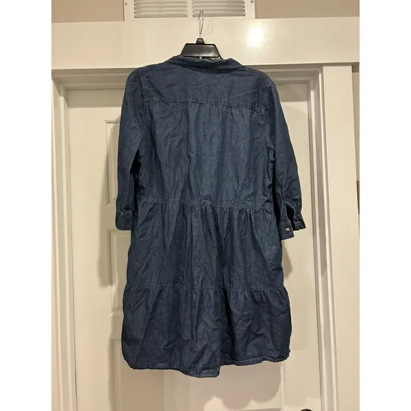 Denim Chambray Button Front tiered Shirt Dress Blue Petite XL Modest Teacher - Image 6