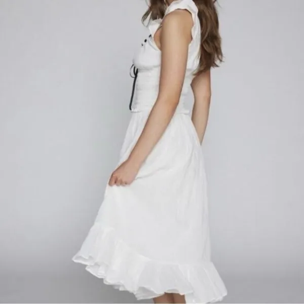 Kimchi Blue Olivia Smocked Midi Dress Small White Ribbon Milkmaid Cottagecore - Image 2