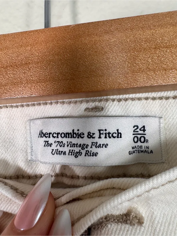 Abercrombie & Fitch Cream 70s Vintage Flare Jeans Womens 24 Ultra High Rise Fall - Image 7