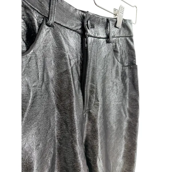 White Fox Crinkle Patent Straight Leg Pants High Rise Black Size XS‎ - Image 4