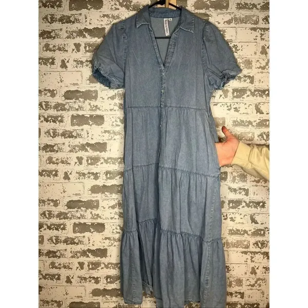 Grace + Karma | women denim button down dress puff sleeves - Image 7