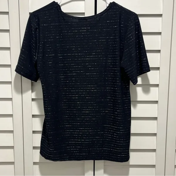 Vintage 90s Y2K black silver evening top‎ small Liana short sleeve stretchy top - Image 2