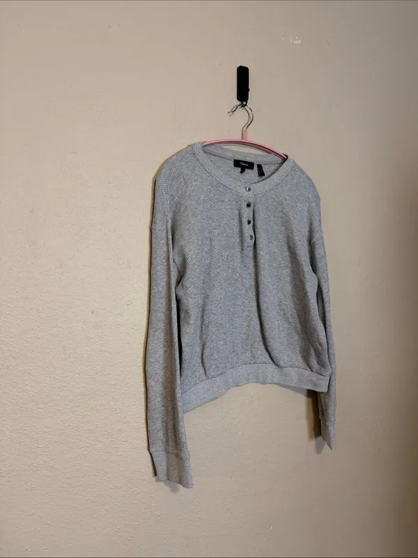 Theory Gray weekend waffle knit Henley lounge‎ long sleeve shirt Size Medium - Image 3