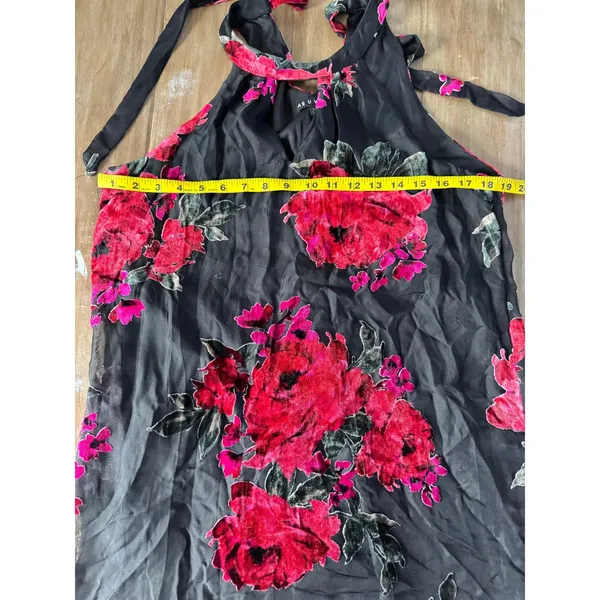 As U Wish Black Red Rose Velvet Burnout Halter Dress‎ M Romantic Party Goth - Image 5