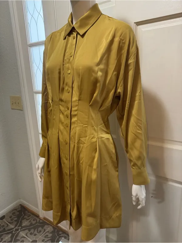 Exquise by Anthropologie Tobie Olive Green Button-Front Long-Sleeve Dress XS A - Image 4