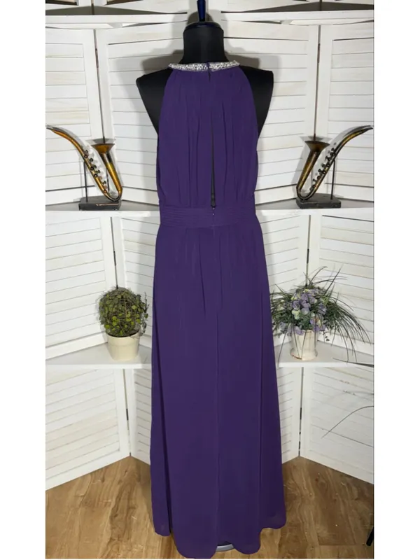 Vintage Y2K chiffon maxi dress prom formal beaded pearls open back whimsigoth M - Image 2
