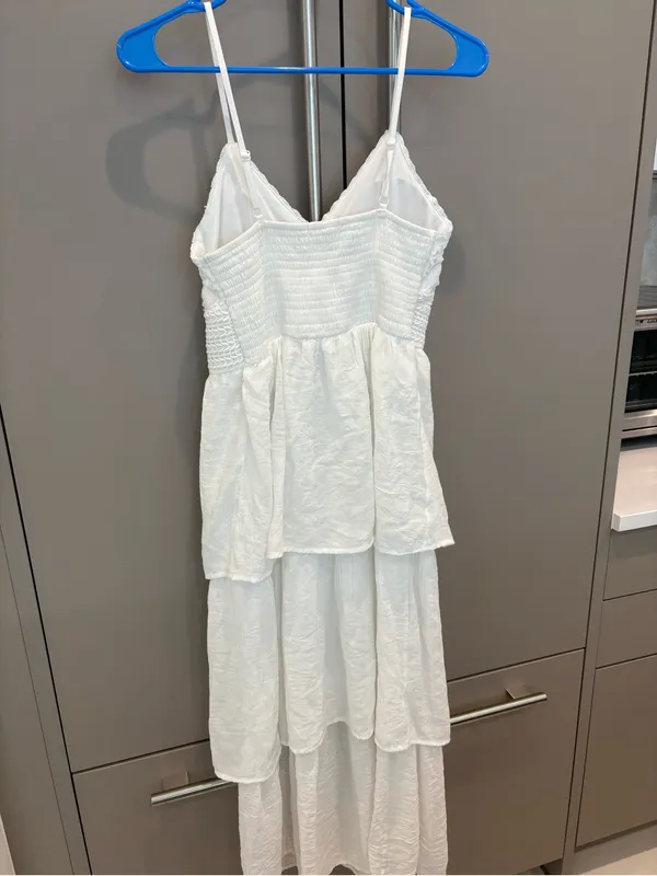 Derek Heart White Crochet Lace Tiered Maxi Dress Boho Beach Sundress - size M - Image 4