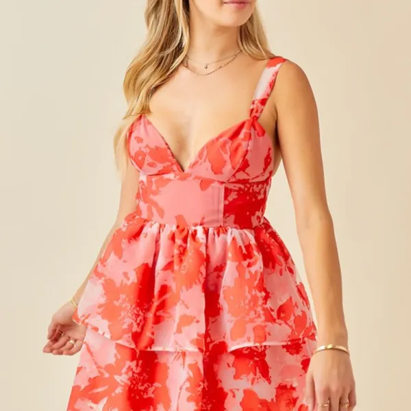 FLORAL ORGANZA TIERED ROMPER DRESS Medium - Image 4