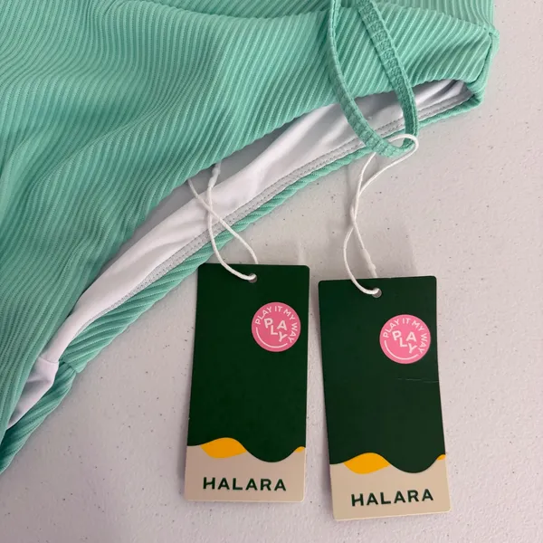 Halara Bikini Set Womens Small Ribbed Crossover High Waist Mint Green - Image 5