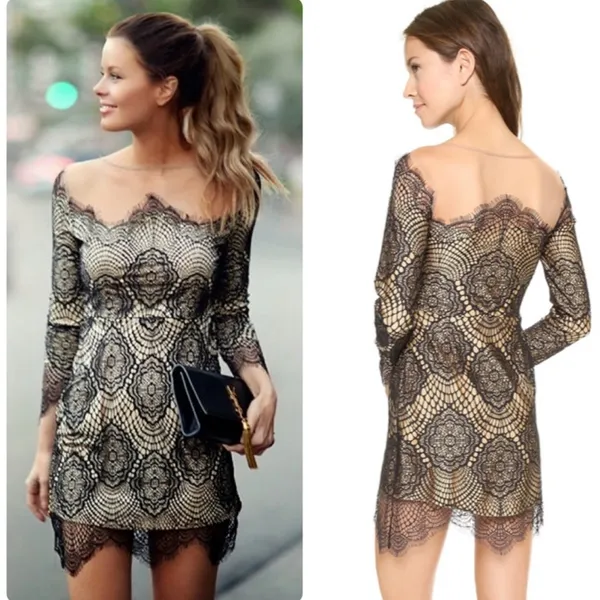 For Love & Lemons Grace Dress in Black Nude Mesh Lace size Medium $285 - Image 13