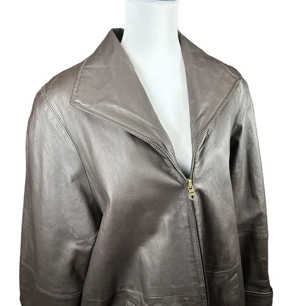 Vintage 80s NYDA Brown Leather Jacket Size XL - Image 3