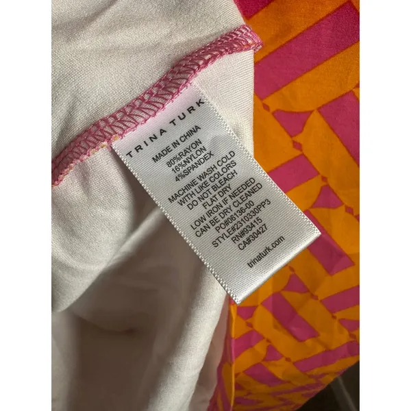 Trina Turk Leko Mini‎ Dress Orange Pink Geometric Cowl Neck Sleeveless NWT L - Image 9