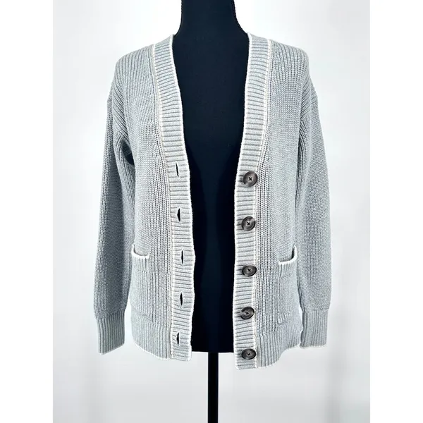 Coquette Chunky Knit‎ Cardigan Blue Gray 100% Cotton Soft Girl Coastal Prep XS - Image 10