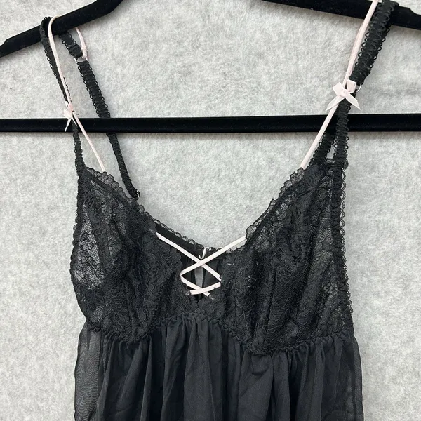 Victoria's Secret Black Lace Sheer Babydoll Nightgown Adjustable Straps Size S - Image 2