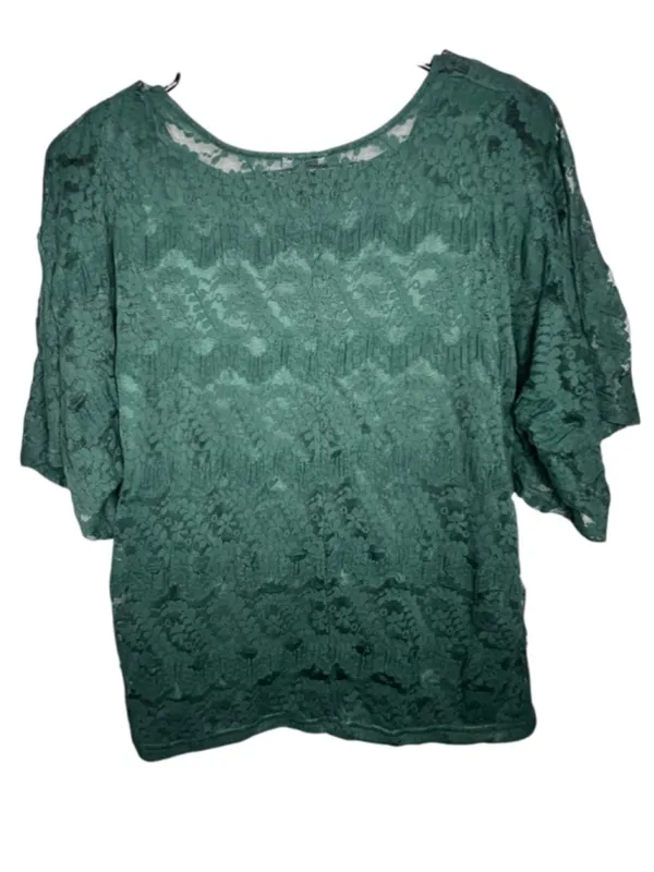 Daytrip Green Boho V-Neck Lace Overlay Short Sleeve Blouse - Image 4
