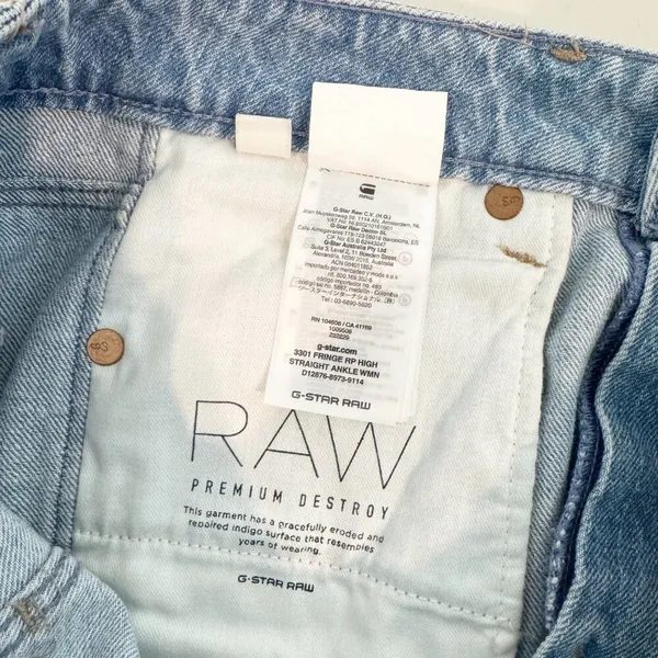 G Star Raw 3301 Jeans Size 28 Blue High Waist‎ Frayed Straight Crop Alternative - Image 6